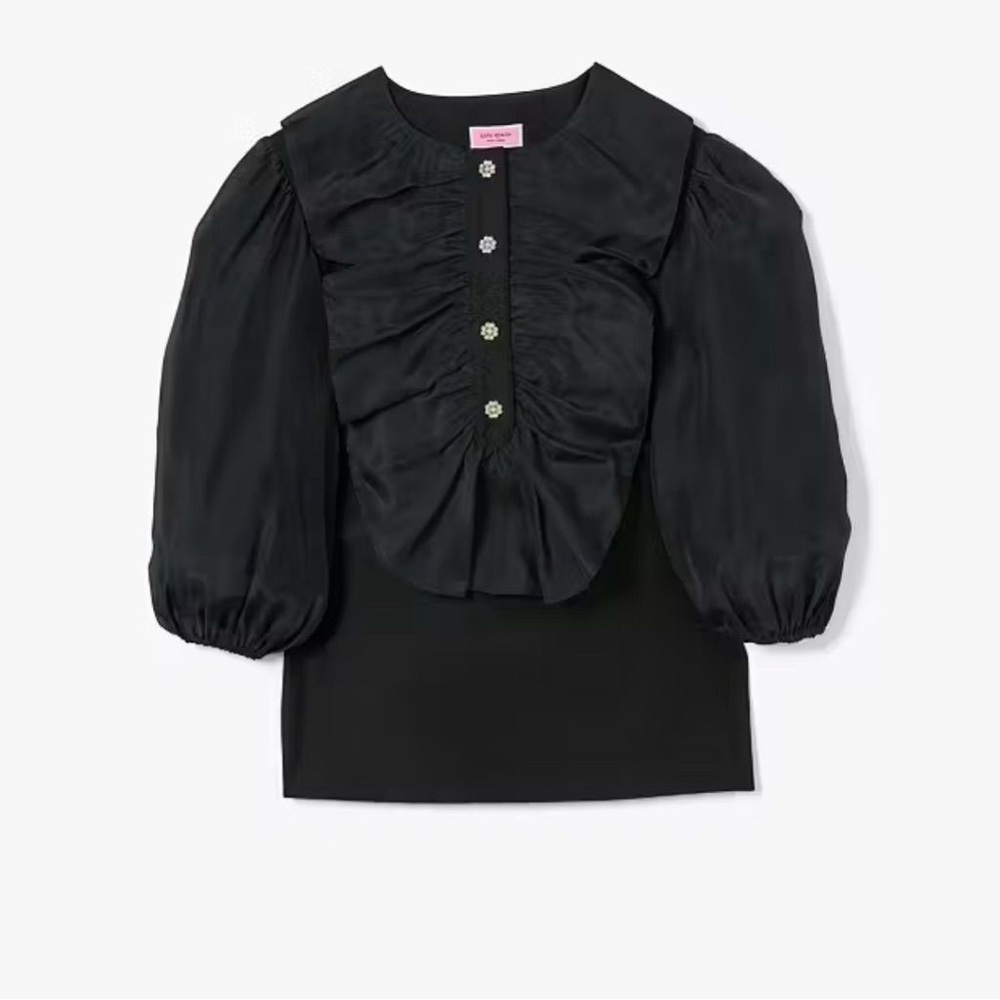 Kate Spade Black Tuxedo Blouse with Rhinestone Buttons